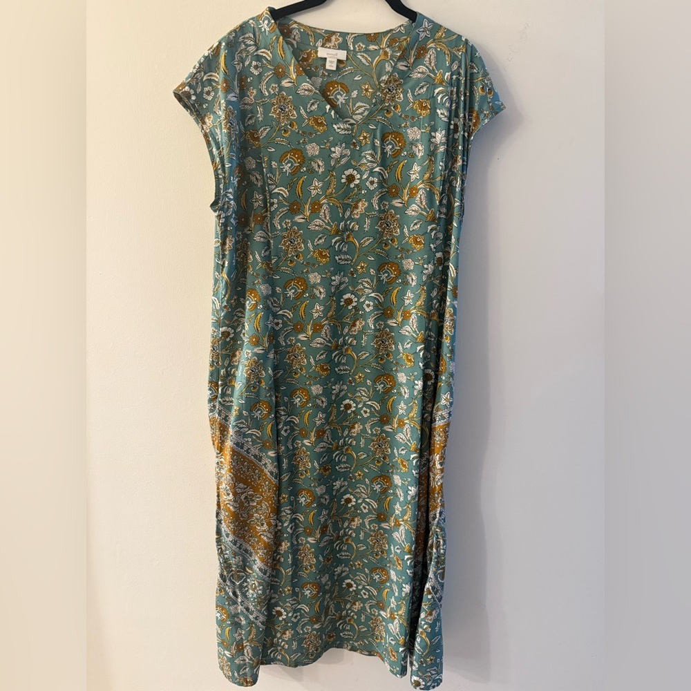 Purejill Size L petite Floral Green and Yellow Dress new